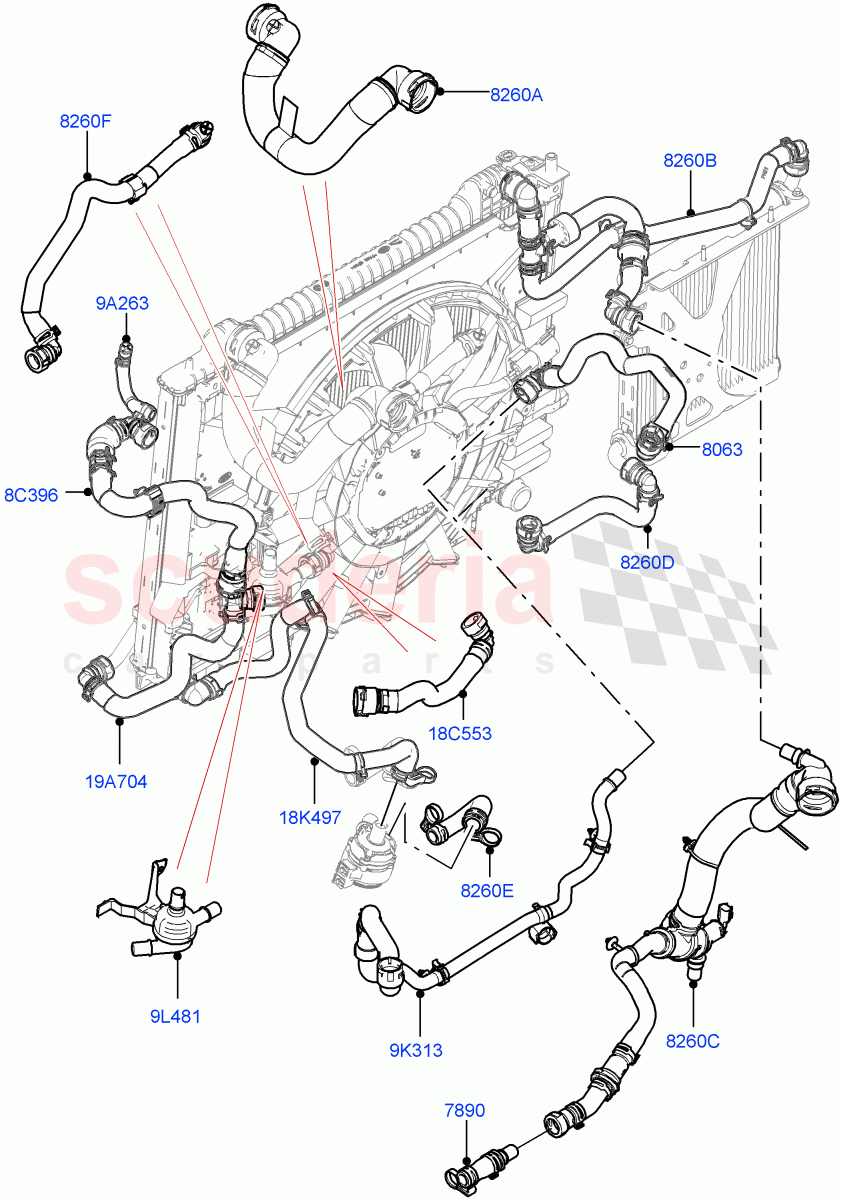 Cooling System Pipes And Hoses(2.0L AJ200P Hi PHEV)((V)FROMMA000001) of Land Rover Land Rover Range Rover Velar (2017+) [2.0 Turbo Petrol AJ200P]