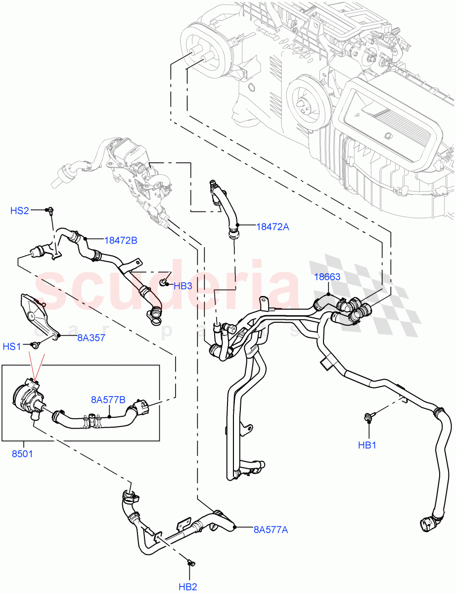 Heater Hoses (Nitra Plant Build) (3.0L AJ20P6 Petrol High, Fuel Fired Heater With Park Heat, Premium Air Conditioning-Front/Rear, Fuel Heater W/Pk Heat With Remote) ((V) FROMM2000001) of Land Rover Land Rover Discovery 5 (2017+) [2.0 Turbo Diesel]