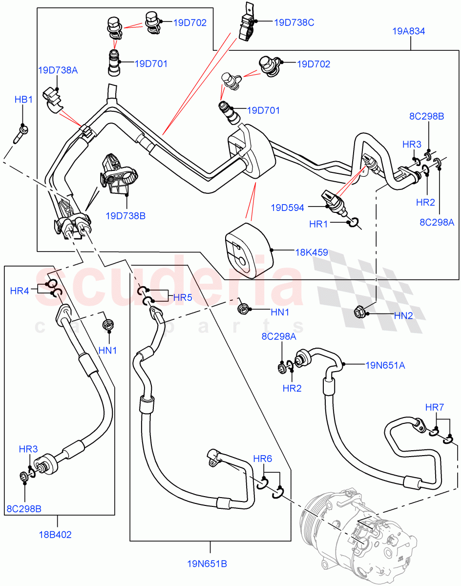 Air Conditioning System (2.0L I4 High DOHC AJ200 Petrol, Changsu (China), 2.0L I4 Mid DOHC AJ200 Petrol) of Land Rover Land Rover Range Rover Evoque (2012-2018) [2.0 Turbo Diesel]