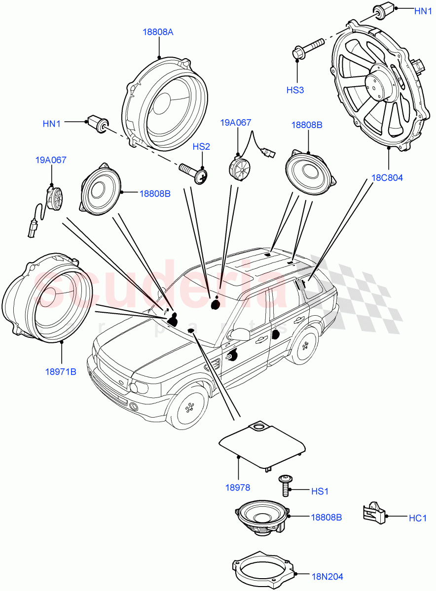 Speakers((V)TO9A999999) of Land Rover Land Rover Range Rover Sport (2005-2009) [4.4 AJ Petrol V8]