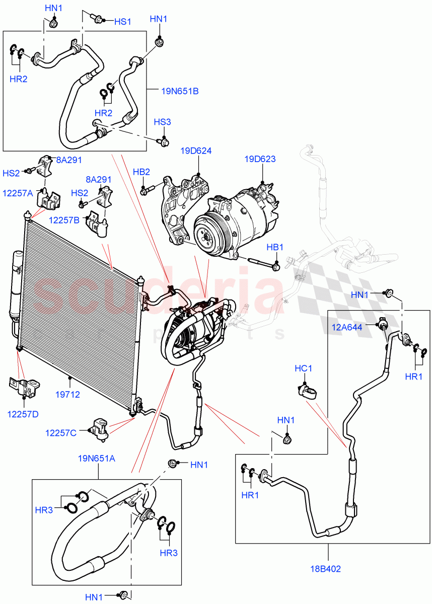 Air Conditioning Condensr/Compressr (Front) (3.0L AJ20P6 Petrol High, 3.0L AJ20D6 Diesel High) ((V) FROMKA000001) of Land Rover Land Rover Range Rover Sport (2014+) [2.0 Turbo Diesel]