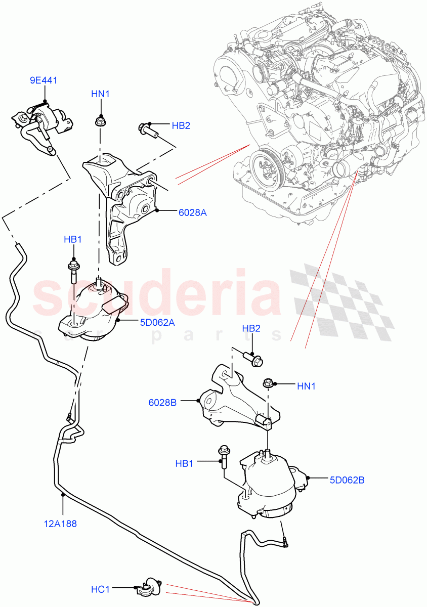 Engine Mounting(3.0 V6 Diesel) of Land Rover Land Rover Range Rover Velar (2017+) [3.0 I6 Turbo Diesel AJ20D6]