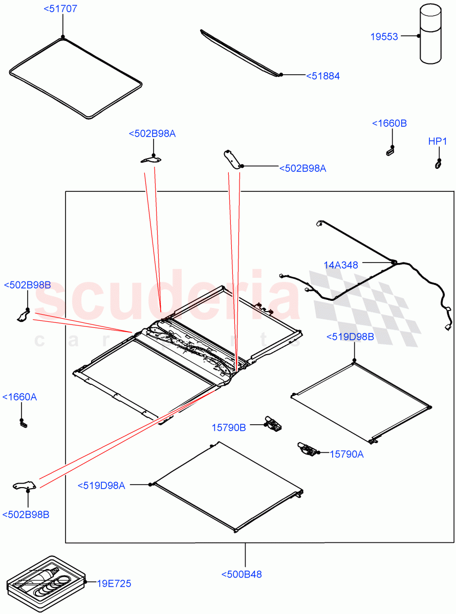 Sliding Roof Mechanism And Controls (Solihull Plant Build, Sunroof Frame) (Roof Conv-Front And Rear Panoramic) ((V) FROMHA000001) of Land Rover Land Rover Discovery 5 (2017+) [3.0 I6 Turbo Petrol AJ20P6]
