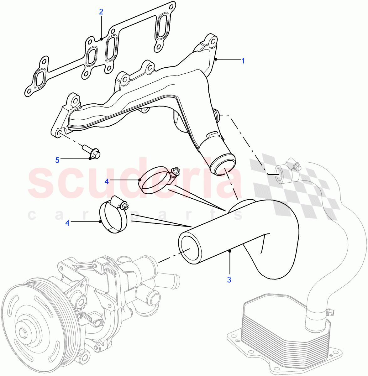 Water Manifold And Hoses(2.2L 16V TC I4 DSL 122PS PUMA)((V)FROMCA000001) of Land Rover Land Rover Defender (2007-2016)