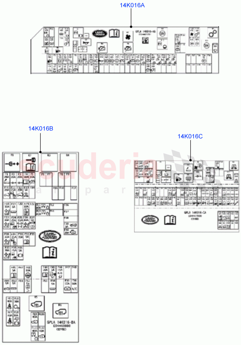 Labels (Fuse Box) ((V) FROMGA000001) of Land Rover Land Rover Range Rover Sport (2014+) [3.0 I6 Turbo Petrol AJ20P6]