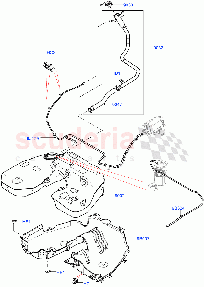 Fuel Tank & Related Parts (Nitra Plant Build) (2.0L I4 High DOHC AJ200 Petrol) ((V) FROMM2000001) of Land Rover Land Rover Discovery 5 (2017+) [2.0 Turbo Petrol AJ200P]