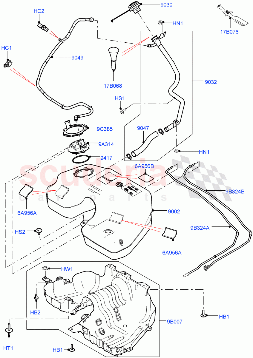 Fuel Tank & Related Parts(3.0 V6 D Gen2 Twin Turbo,3.0L 24V V6 Turbo Diesel Std Flow,3.0 V6 Diesel Electric Hybrid Eng,3.0 V6 D Gen2 Mono Turbo,3.0L 24V DOHC V6 TC Diesel,3.0 V6 D Low MT ROW)((V)FROMEA000001) of Land Rover Land Rover Range Rover Sport (2014+) [3.0 Diesel 24V DOHC TC]