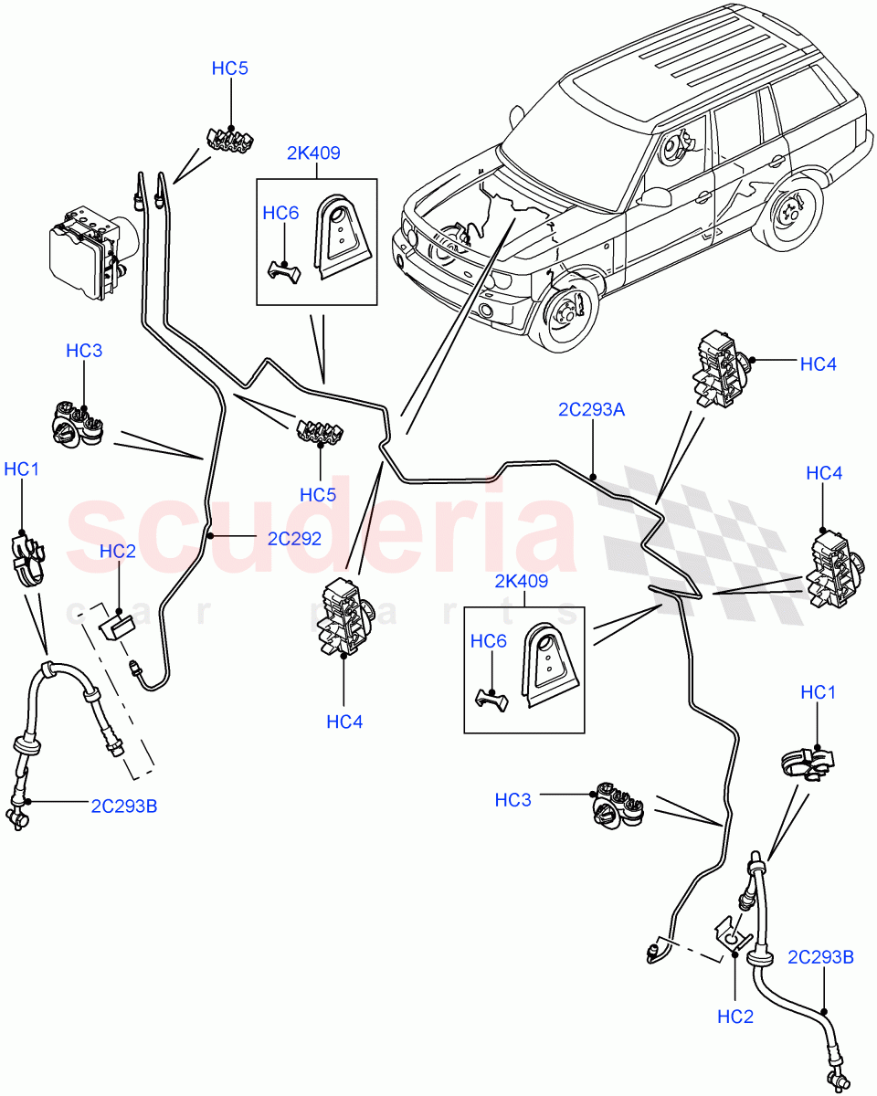 Front Brake Pipes (RHD) ((V) FROMAA000001) of Land Rover Land Rover Range Rover (2010-2012) [4.4 DOHC Diesel V8 DITC]