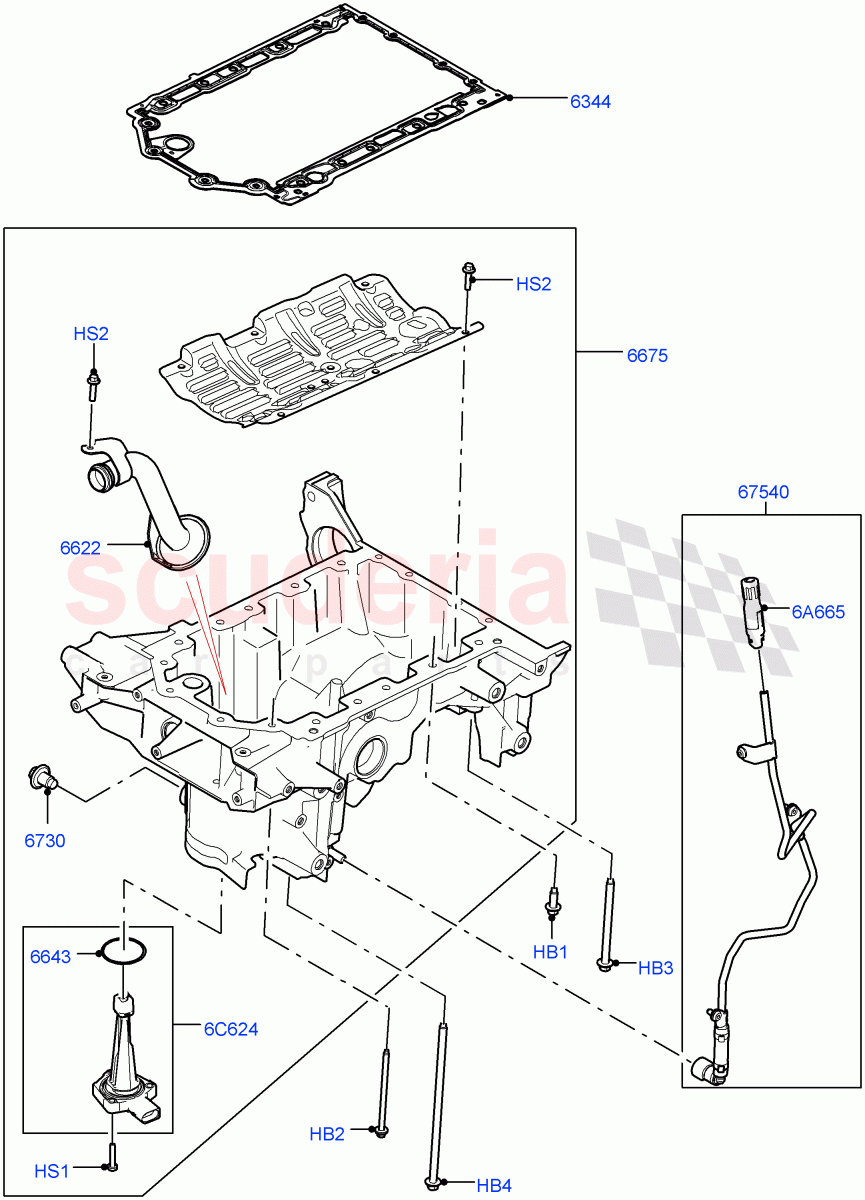 Oil Pan/Oil Level Indicator (3.0 V6 Diesel) of Land Rover Land Rover Range Rover Velar (2017+) [3.0 Diesel 24V DOHC TC]