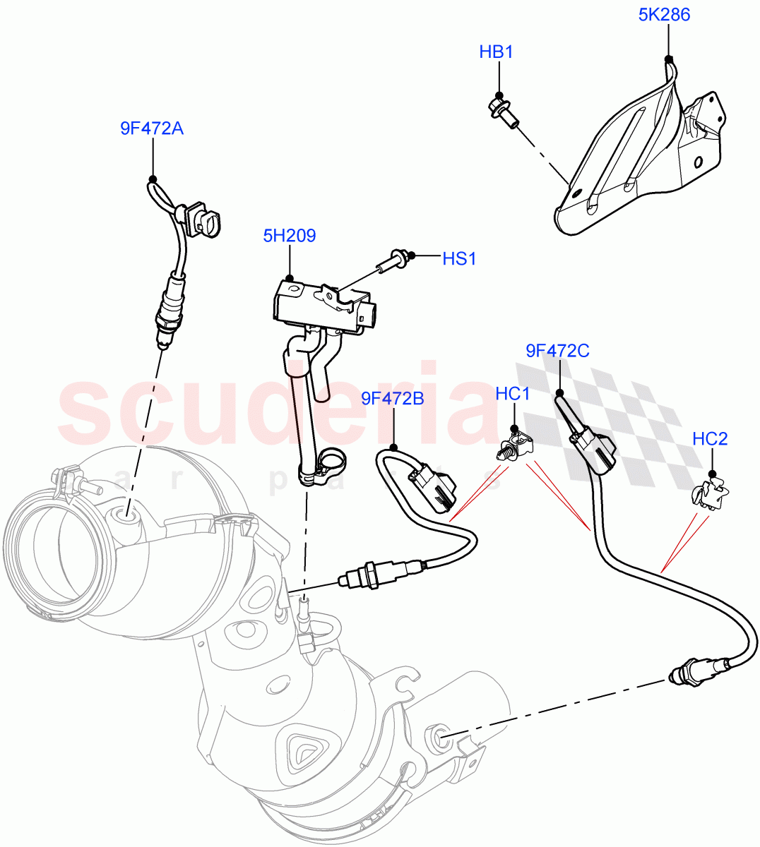 Exhaust Sensors And Modules (2.0L I4 Mid DOHC AJ200 Petrol, Beijing 6 Petrol Emission, 2.0L I4 High DOHC AJ200 Petrol, EU6C Emission, 2.0L AJ200P Hi PHEV, EU6D - Final (Petrol) Emission) of Land Rover Land Rover Range Rover Velar (2017+) [2.0 Turbo Petrol AJ200P]