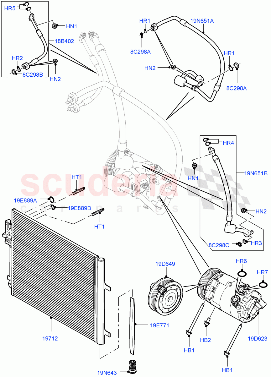 Air Conditioning Condensr/Compressr(2.0L 16V TIVCT T/C 240PS Petrol,Itatiaia (Brazil),2.0L 16V TIVCT T/C Gen2 Petrol)((V)FROMGT000001) of Land Rover Land Rover Discovery Sport (2015+) [2.0 Turbo Petrol GTDI]