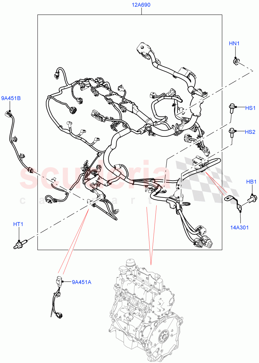 Electrical Wiring - Engine And Dash (Engine) (2.0L AJ20D4 Diesel Mid PTA, 9 Speed Auto Trans 9HP50, Itatiaia (Brazil)) ((V) FROMLT000001) of Land Rover Land Rover Discovery Sport (2015+) [2.0 Turbo Diesel AJ21D4]