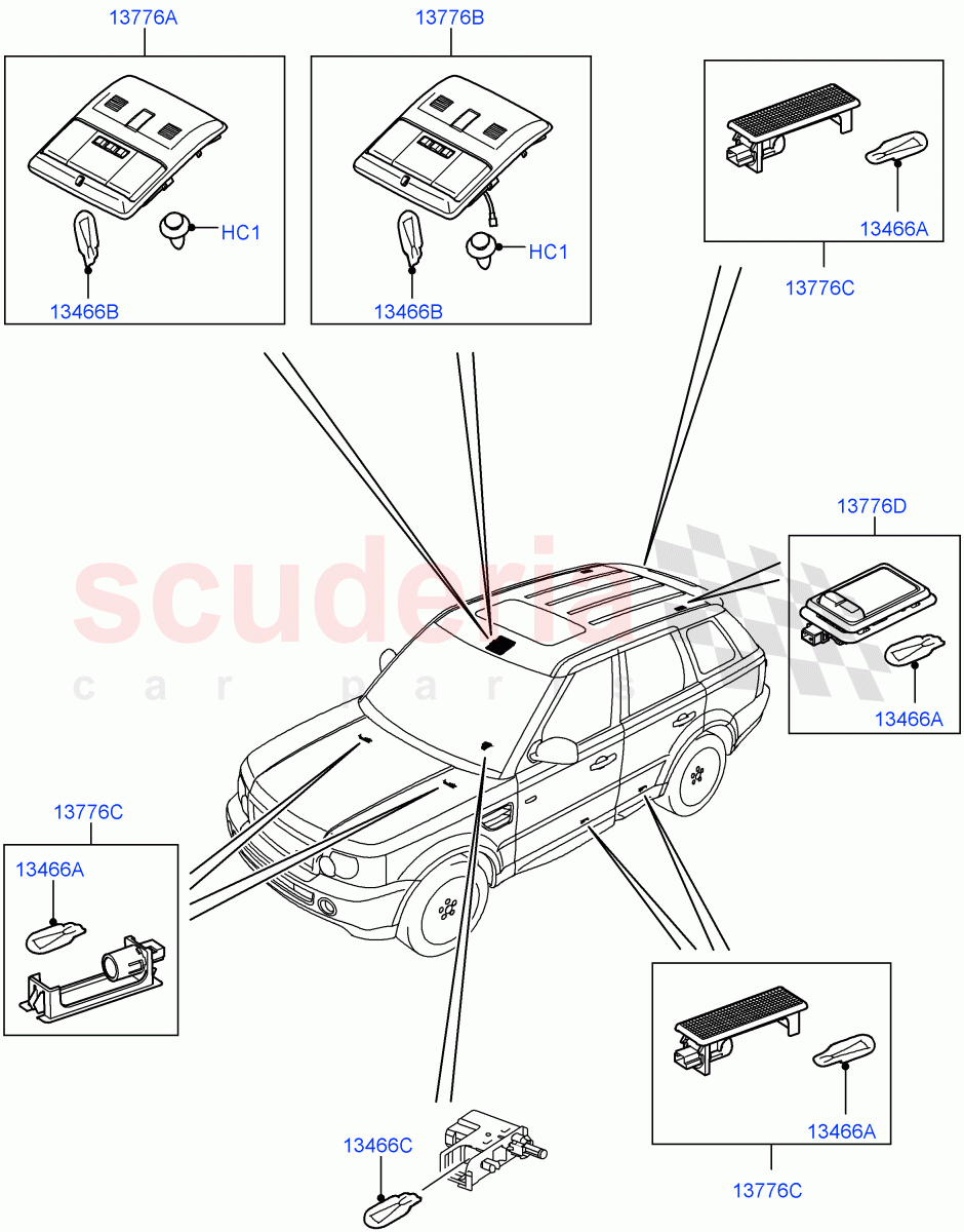Interior Lamps ((V) TO9A999999) of Land Rover Land Rover Range Rover Sport (2005-2009) [2.7 Diesel V6]