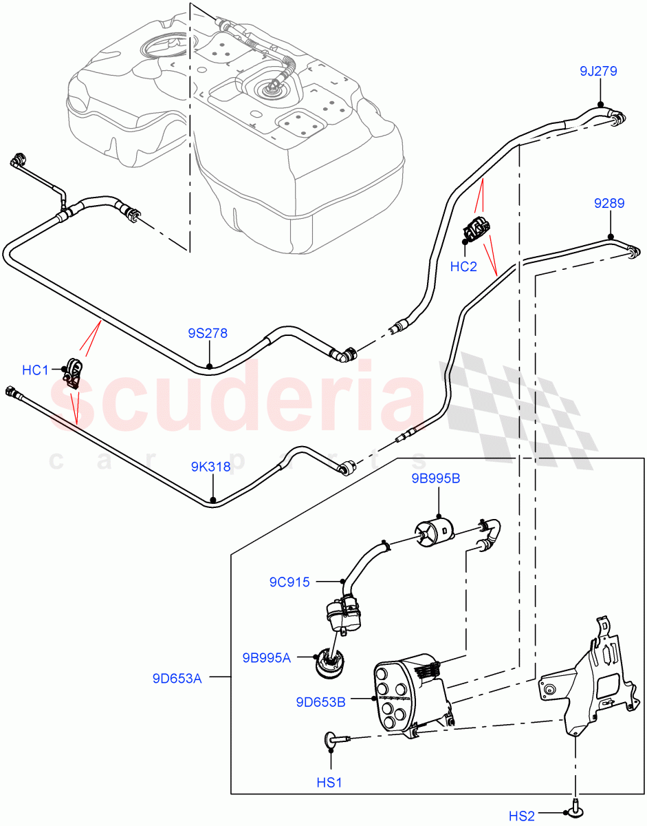 Carbon Canister(2.0L AJ20P4 Petrol Mid PTA,Halewood (UK),Fuel Tank Filler Neck - DMTL,2.0L AJ20P4 Petrol E100 PTA,2.0L AJ20P4 Petrol High PTA)((V)FROMLH000001) of Land Rover Land Rover Discovery Sport (2015+) [2.0 Turbo Petrol AJ200P]