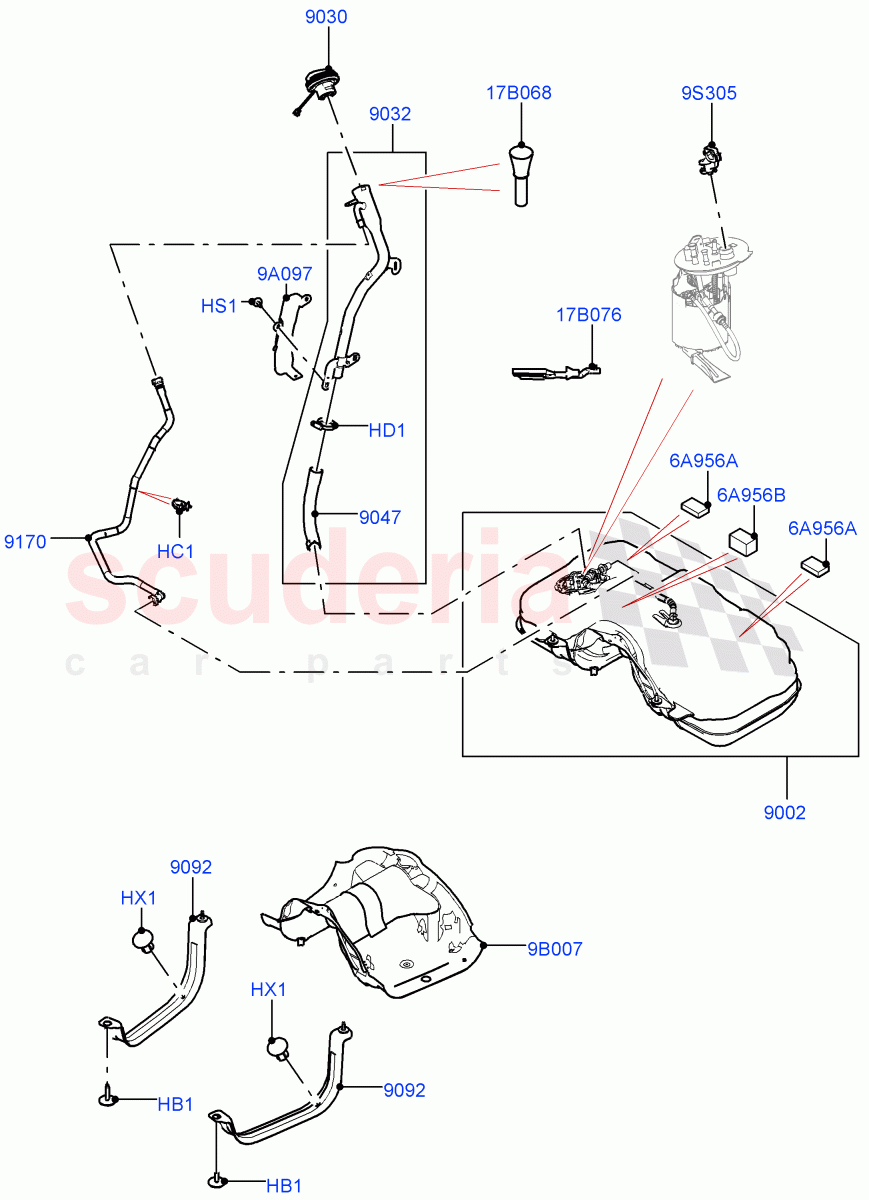 Fuel Tank & Related Parts(2.0L AJ21D4 Diesel Mid,Itatiaia (Brazil)) of Land Rover Land Rover Range Rover Evoque (2019+) [2.0 Turbo Diesel AJ21D4]