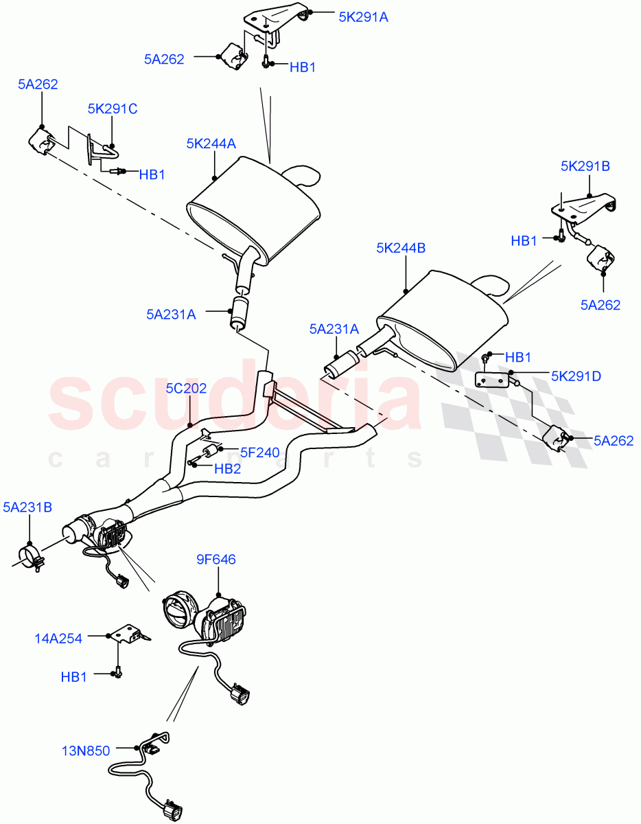 Rear Exhaust System(3.0 V6 D Gen2 Twin Turbo,3.0 V6 D Gen2 Mono Turbo)((V)FROMFA000001,(V)TOHA999999) of Land Rover Land Rover Range Rover (2012-2021) [3.0 Diesel 24V DOHC TC]