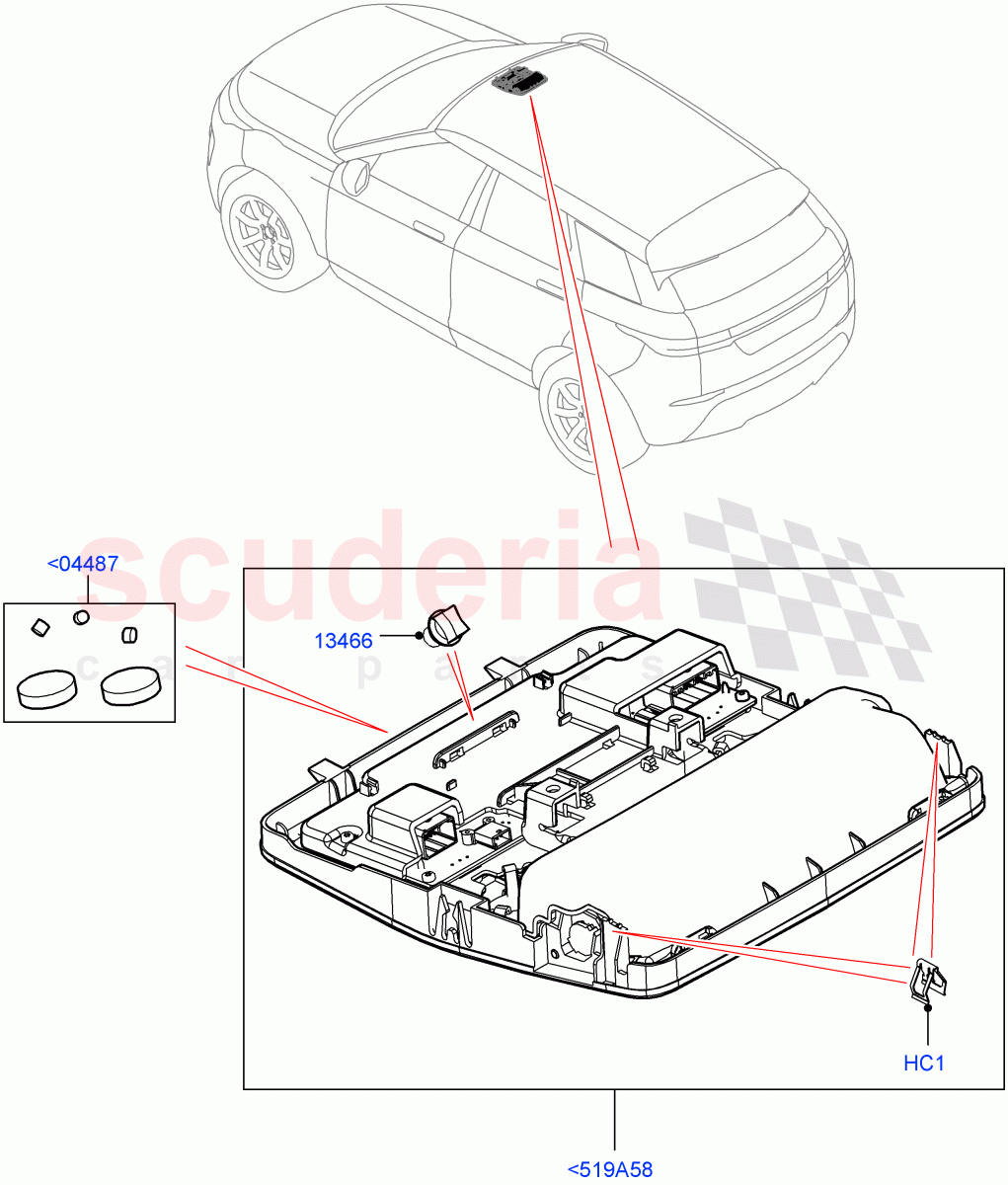 Console - Overhead(Changsu (China)) of Land Rover Land Rover Range Rover Evoque (2019+) [2.0 Turbo Diesel AJ21D4]