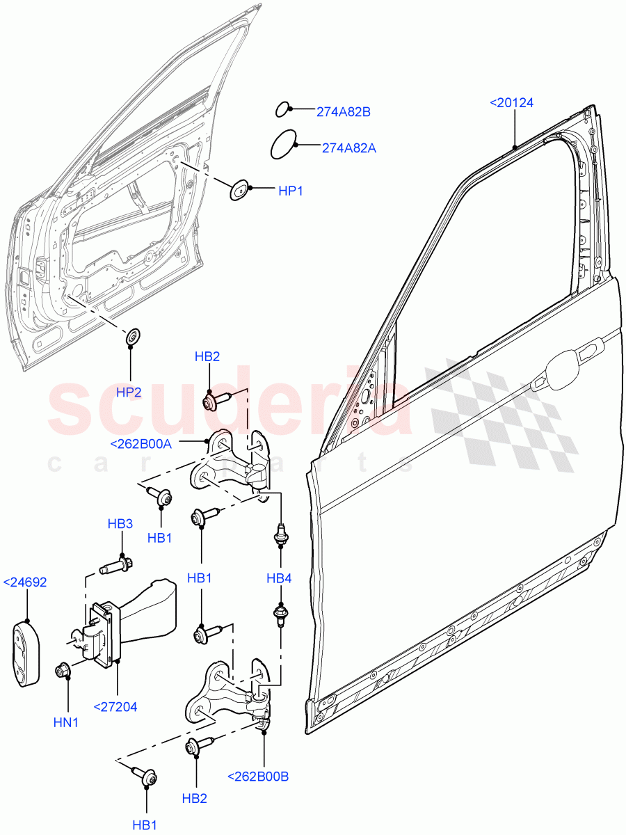 Front Doors, Hinges & Weatherstrips (Solihull Plant Build, Door And Fixings) ((V) FROMHA000001) of Land Rover Land Rover Discovery 5 (2017+) [3.0 I6 Turbo Petrol AJ20P6]