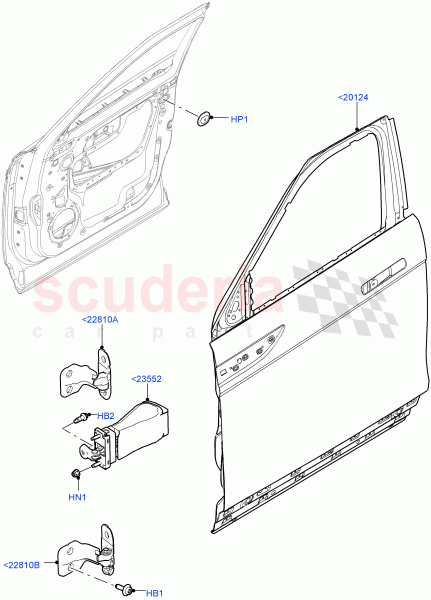 Front Doors, Hinges & Weatherstrips (Door And Fixings) (Itatiaia (Brazil)) of Land Rover Land Rover Range Rover Evoque (2019+) [2.0 Turbo Petrol AJ200P]