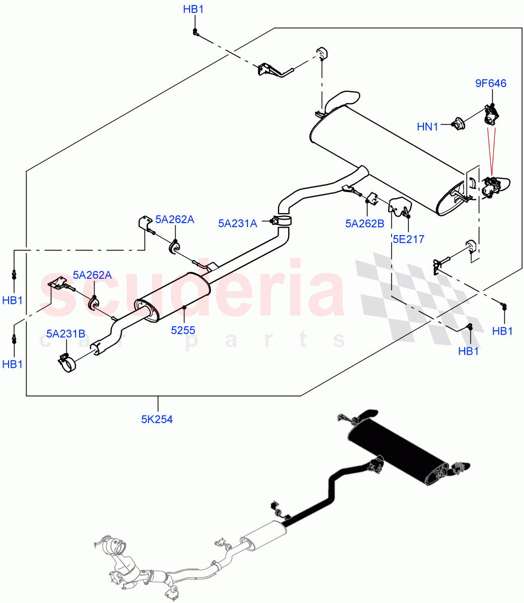 Rear Exhaust System (2.0L AJ20P4 Petrol High PTA, Halewood (UK), Less 3rd Row Rear Seat, 2.0L AJ20P4 Petrol Mid PTA, 2.0L AJ20P4 Petrol E100 PTA) ((V) FROMLH000001) of Land Rover Land Rover Discovery Sport (2015+) [2.0 Turbo Petrol AJ200P]