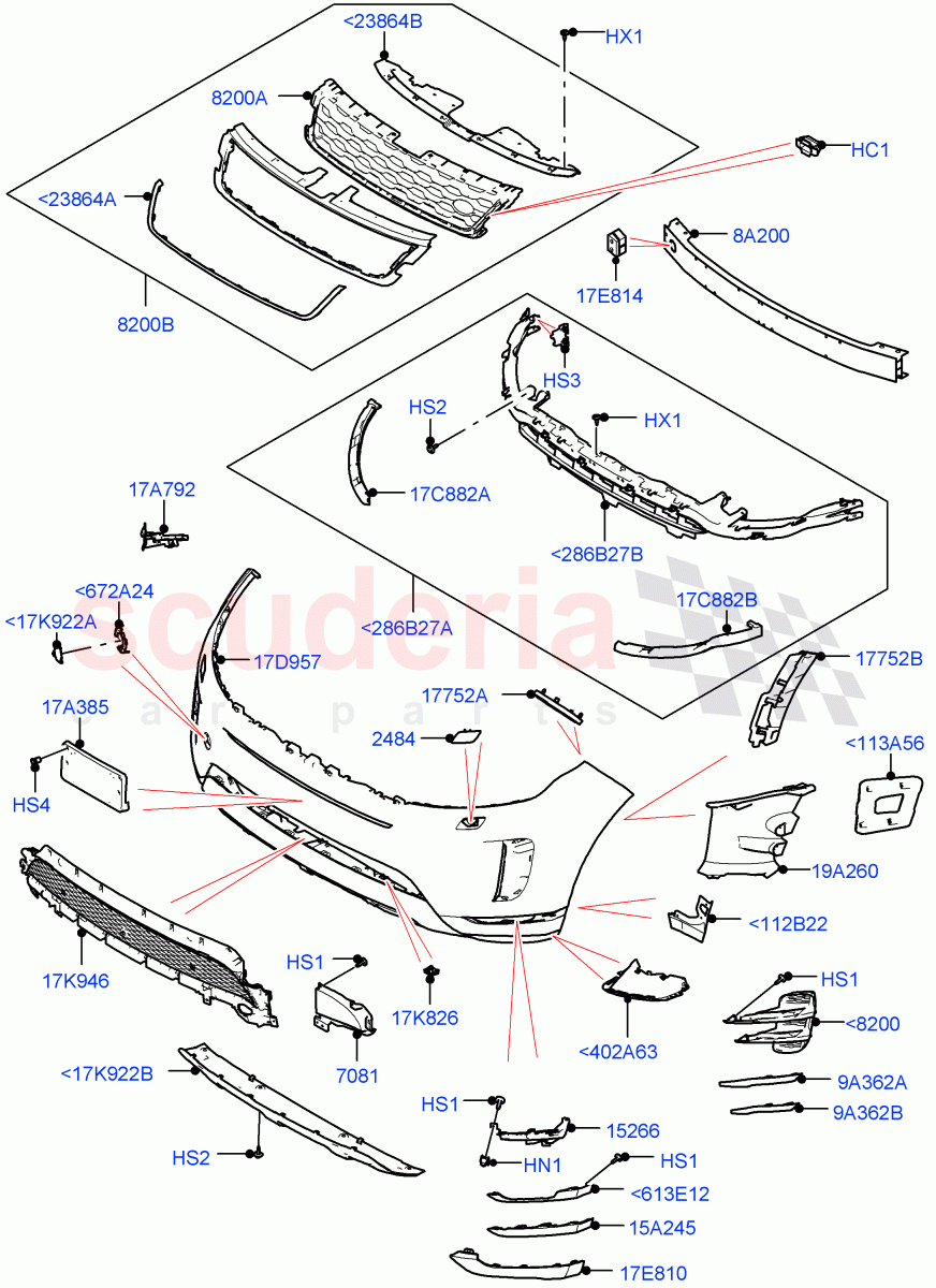 Radiator Grille And Front Bumper (Standard Wheelbase, Changsu (China), Front Bumper - Sport - Body Colour) of Land Rover Land Rover Range Rover Evoque (2019+) [2.0 Turbo Diesel]