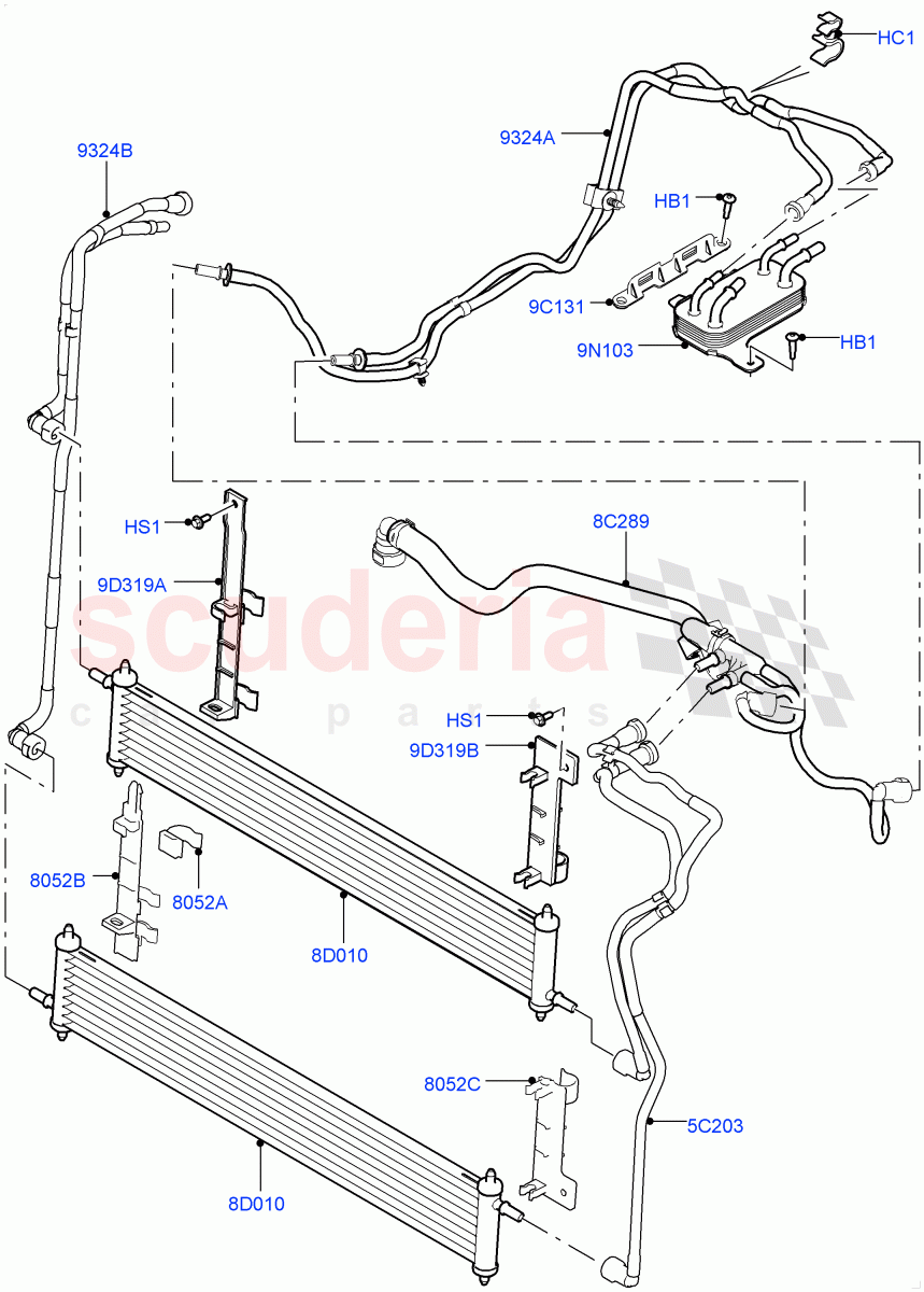 Fuel Cooler Assembly(3.0 V6 D Gen2 Twin Turbo,8 Speed Auto Trans ZF 8HP70 HEV 4WD,3.0 V6 Diesel Electric Hybrid Eng,3.0 V6 D Gen2 Mono Turbo)((V)FROMFA000001) of Land Rover Land Rover Range Rover (2012-2021) [3.0 Diesel 24V DOHC TC]