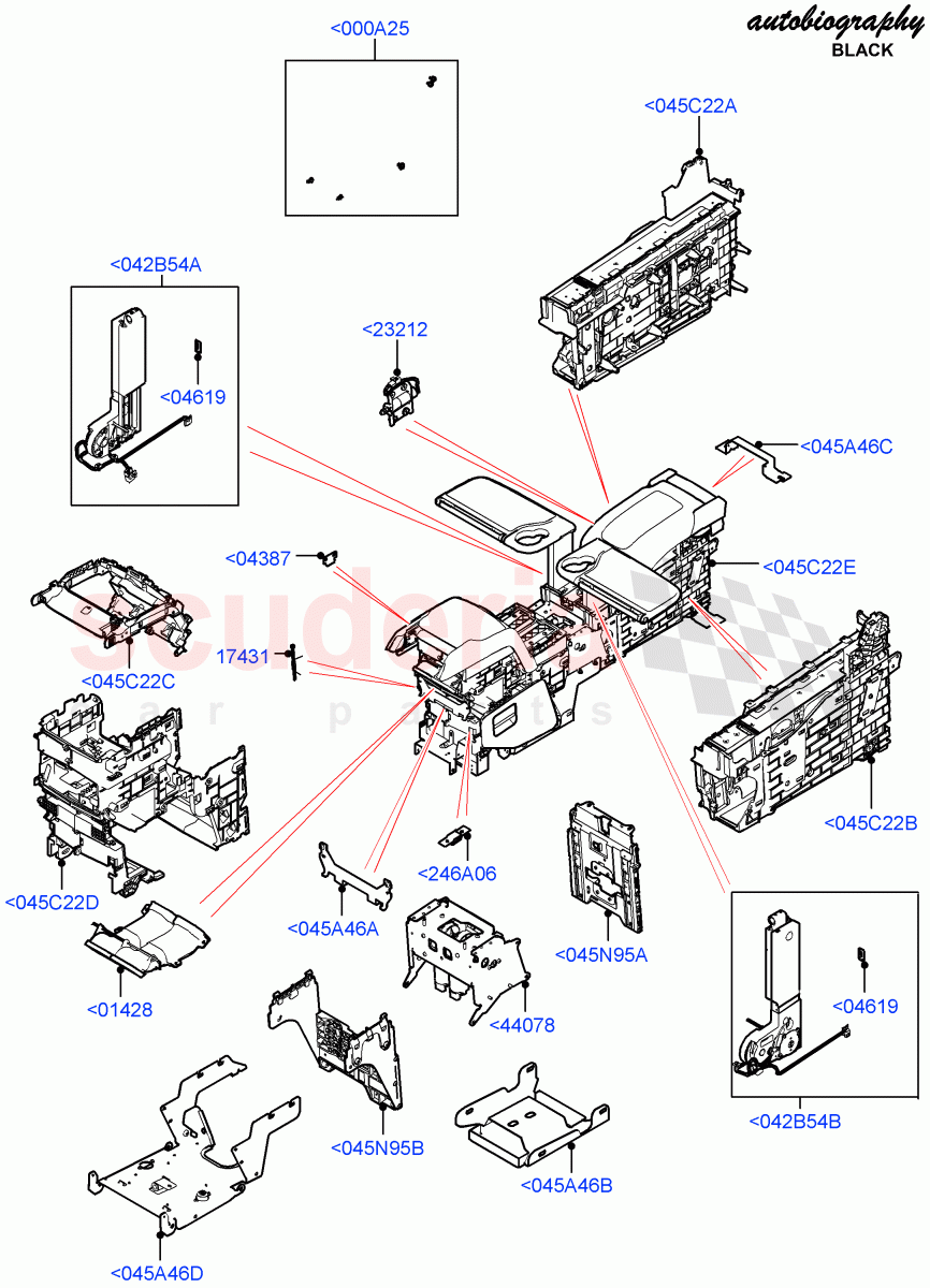 Console - Floor(Internal Components, Rear, Autobiography Black / SV Autobiography)(With 2 Rear Small Individual Seats)((V)FROMJA000001) of Land Rover Land Rover Range Rover (2012-2021) [3.0 I6 Turbo Petrol AJ20P6]