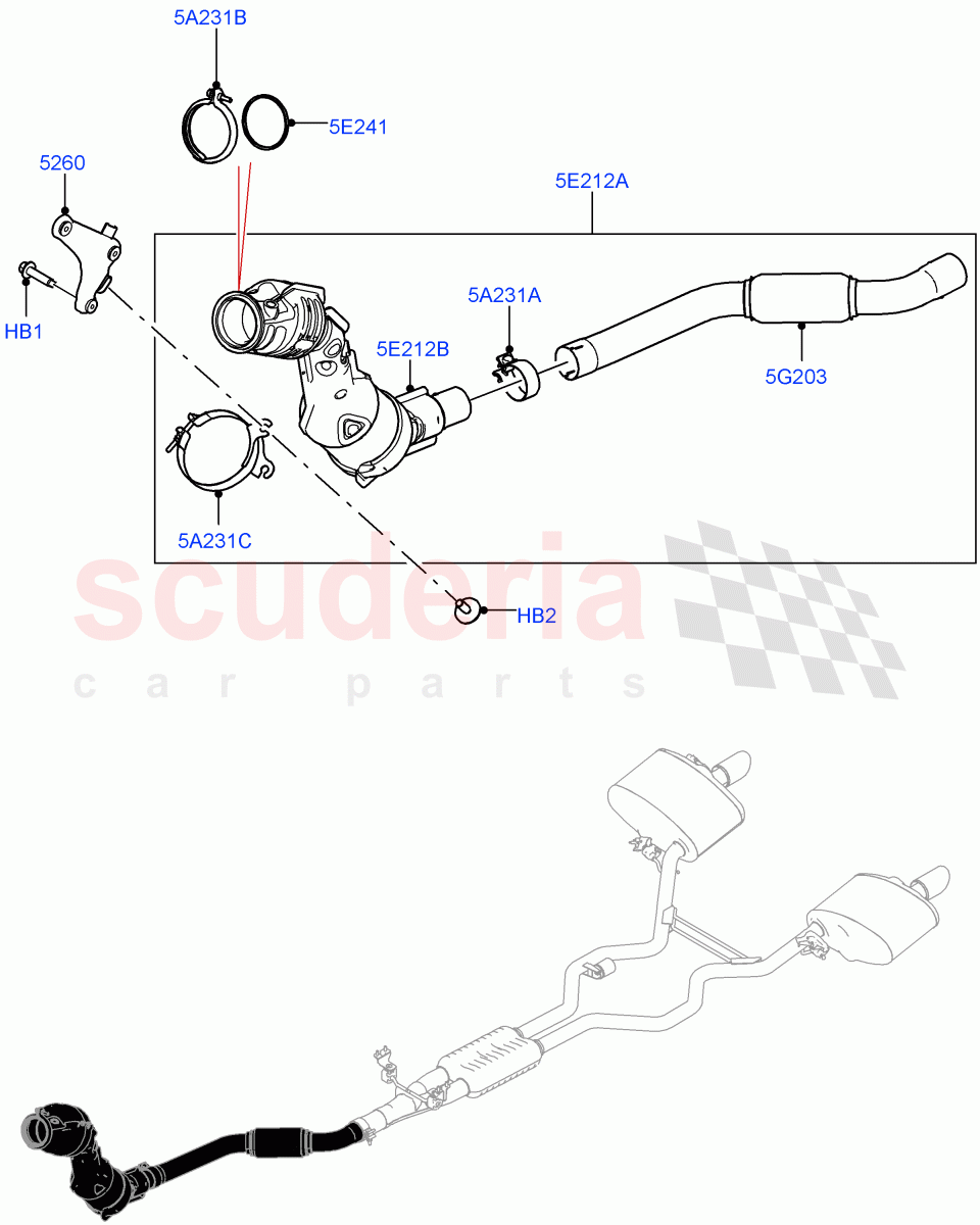 Front Exhaust System(Nitra Plant Build)(2.0L I4 High DOHC AJ200 Petrol,EU2,EU6 Emissions,Proconve L6 Emissions,2.0L AJ200P Hi PHEV,Stage V European Emissions)((V)FROMK2000001) of Land Rover Land Rover Discovery 5 (2017+) [2.0 Turbo Petrol AJ200P]