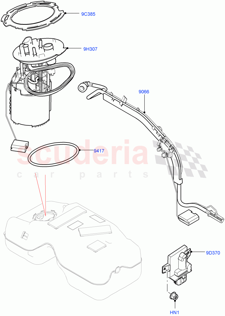 Fuel Pump And Sender Unit(2.0L I4 High DOHC AJ200 Petrol,2.0L I4 Mid DOHC AJ200 Petrol)((V)FROMJH000001) of Land Rover Land Rover Discovery Sport (2015+) [2.0 Turbo Petrol AJ200P]