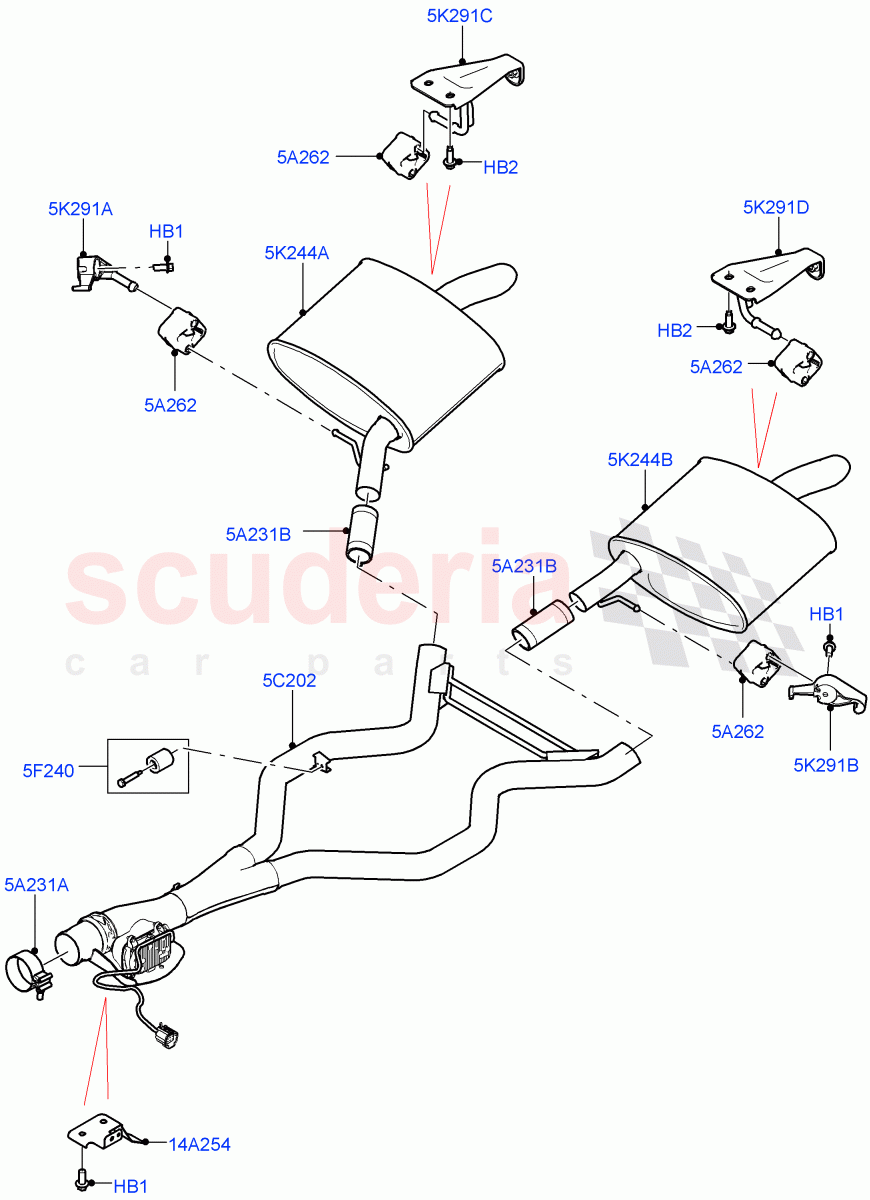 Rear Exhaust System(3.0 V6 D Gen2 Mono Turbo,EU6 + DPF Emissions,Proconve L6 Emissions,Stage V Plus DPF,Japanese Emission + DPF,EU6D Diesel + DPF Emissions,3.0 V6 D Gen2 Twin Turbo,LEV 160)((V)FROMJA000001) of Land Rover Land Rover Range Rover (2012-2021) [3.0 Diesel 24V DOHC TC]