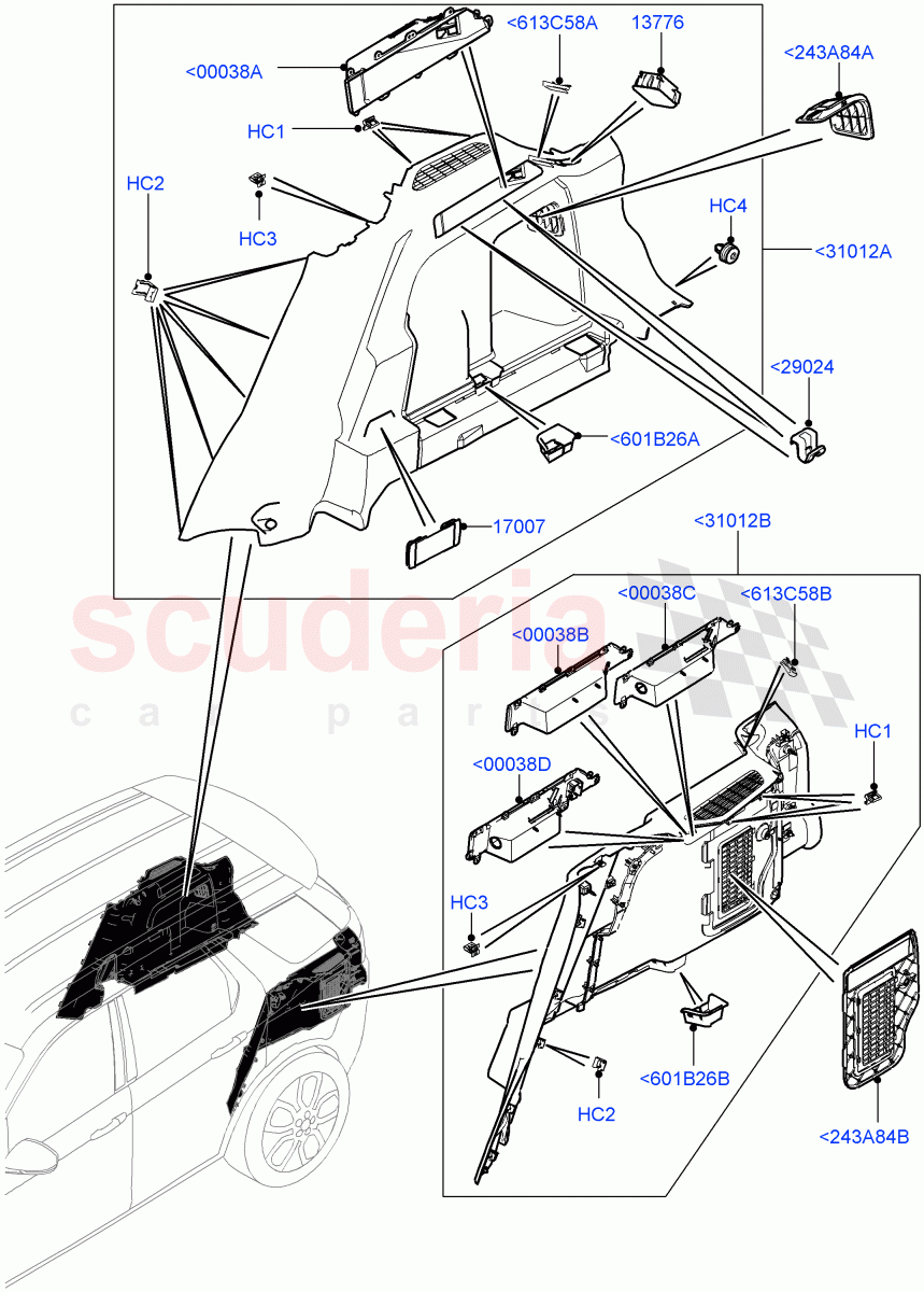 Side Trim(Luggage Compartment)(Halewood (UK),60/40 Load Through With Slide,Less Chiller Unit) of Land Rover Land Rover Discovery Sport (2015+) [2.2 Single Turbo Diesel]