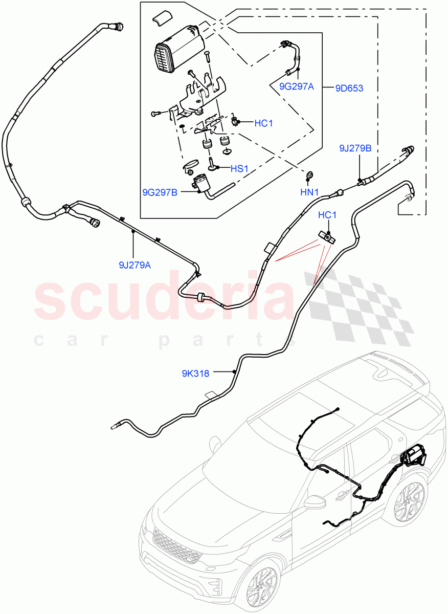 Fuel Lines (Solihull Plant Build, Rear) (2.0L I4 High DOHC AJ200 Petrol, Pet Tank W/O Leak Det - Std Filter) ((V) FROMKA000001) of Land Rover Land Rover Discovery 5 (2017+) [2.0 Turbo Petrol AJ200P]