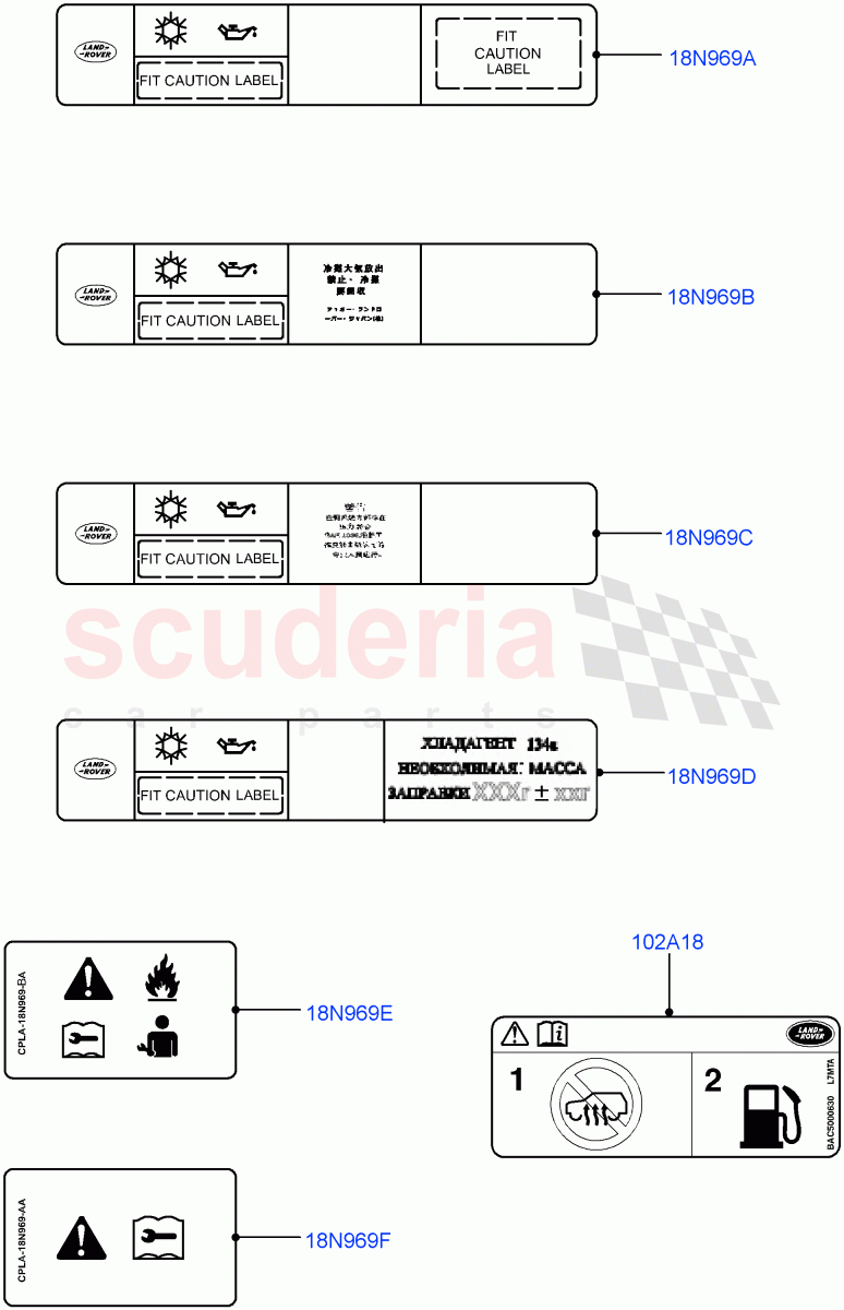 Labels(Air Conditioning) of Land Rover Land Rover Range Rover (2012-2021) [3.0 Diesel 24V DOHC TC]