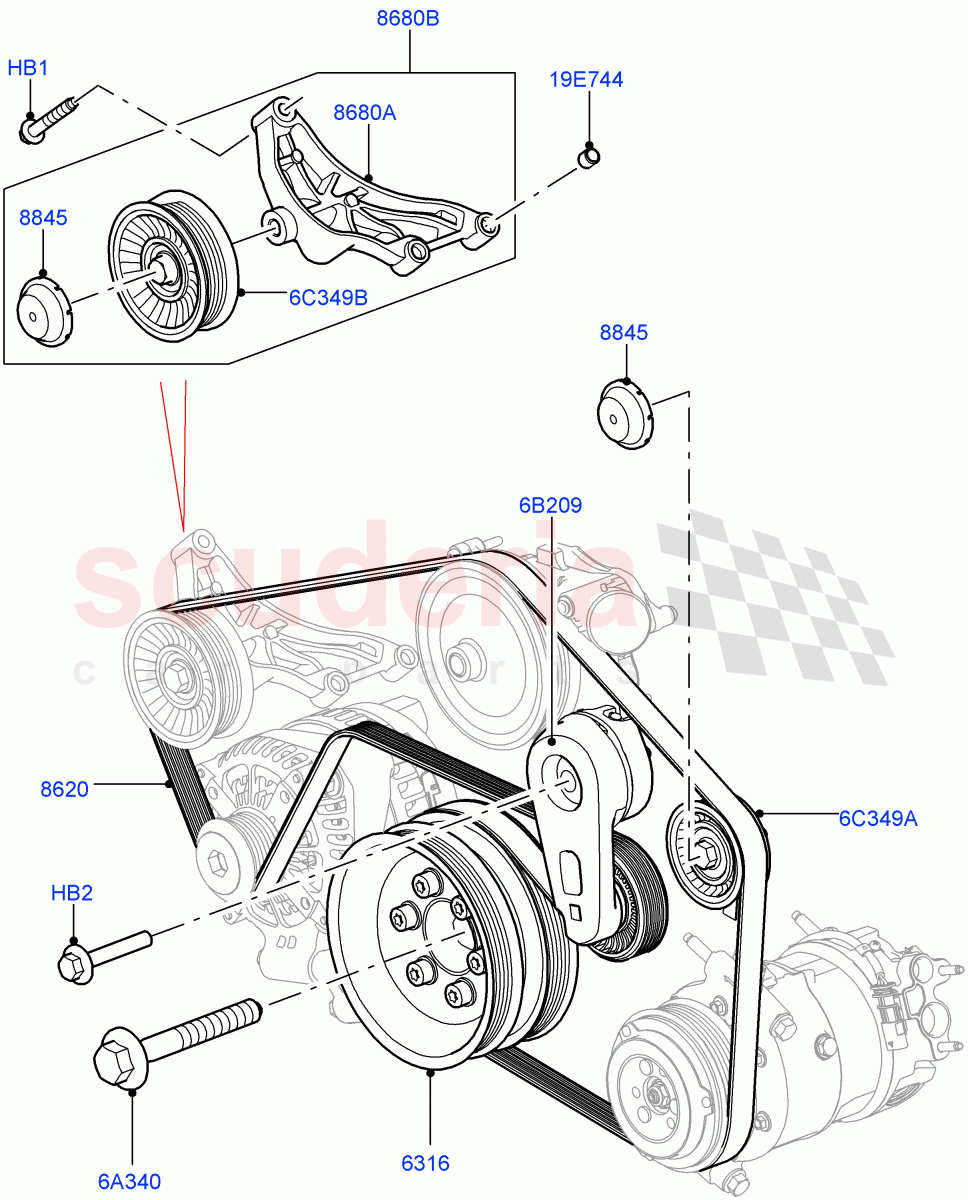Pulleys And Drive Belts (Primary Drive) (5.0L P AJ133 DOHC CDA S/C Enhanced) ((V) FROMKA000001) of Land Rover Land Rover Range Rover Velar (2017+) [5.0 OHC SGDI SC V8 Petrol]