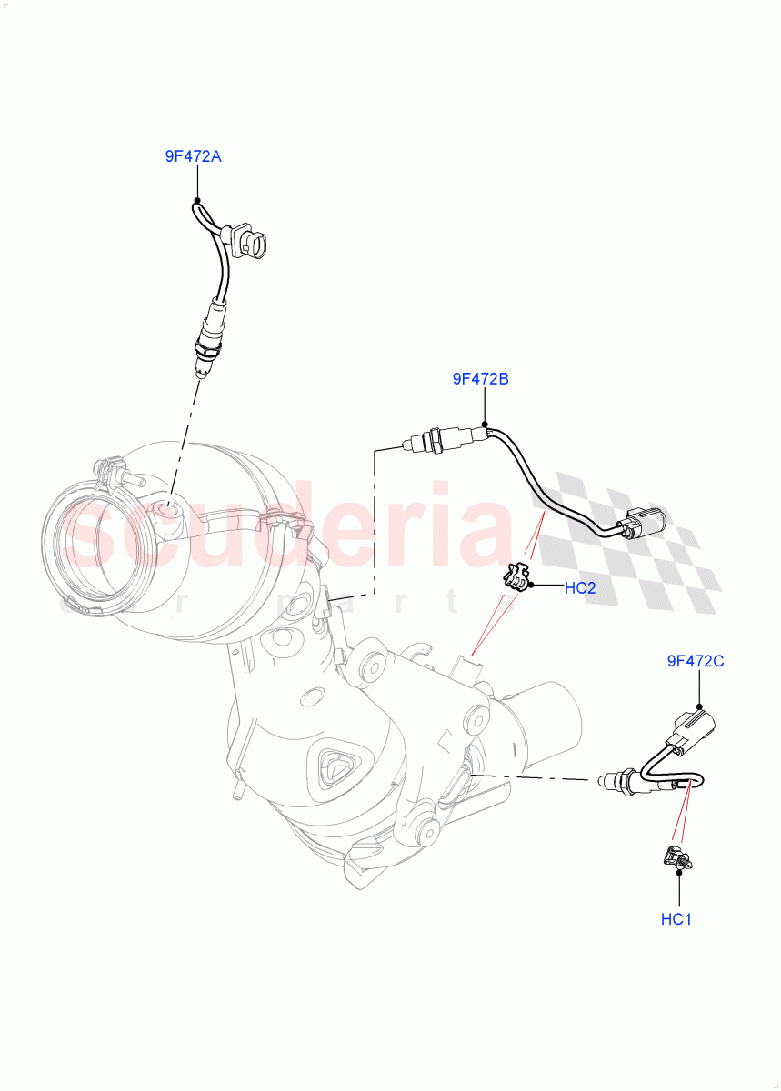 Exhaust Sensors And Modules (Nitra Plant Build) (2.0L I4 High DOHC AJ200 Petrol, SULEV Requirements, Japan DBA Emissions, 2.0L AJ200P Hi PHEV, Japan Requirements) ((V) FROMK2000001) of Land Rover Land Rover Discovery 5 (2017+) [2.0 Turbo Petrol AJ200P]