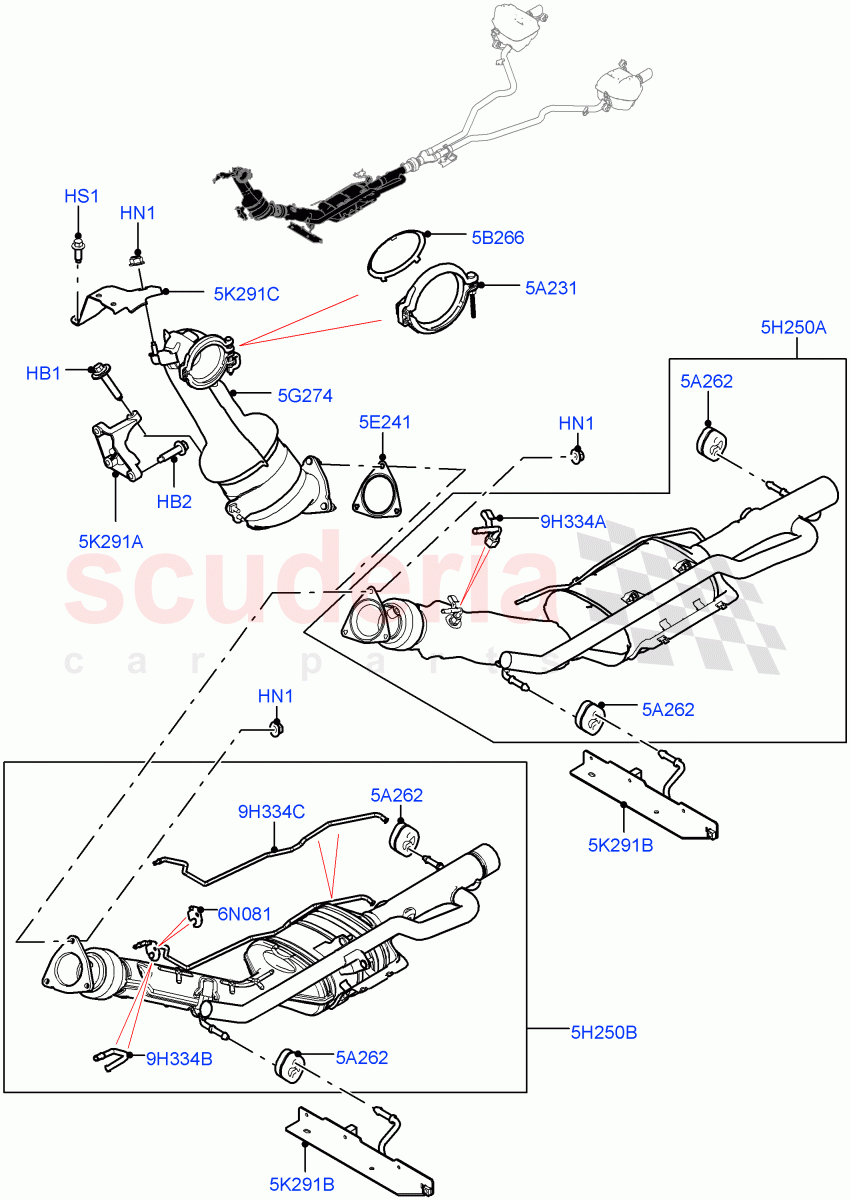 Exhaust System (Front Section) (2.0L I4 DSL MID DOHC AJ200, Stage V Plus DPF, Proconve L6 Emissions, 2.0L I4 DSL HIGH DOHC AJ200, DPF + DE-SOX) ((V) FROMGH000001) of Land Rover Land Rover Discovery Sport (2015+) [2.0 Turbo Diesel]