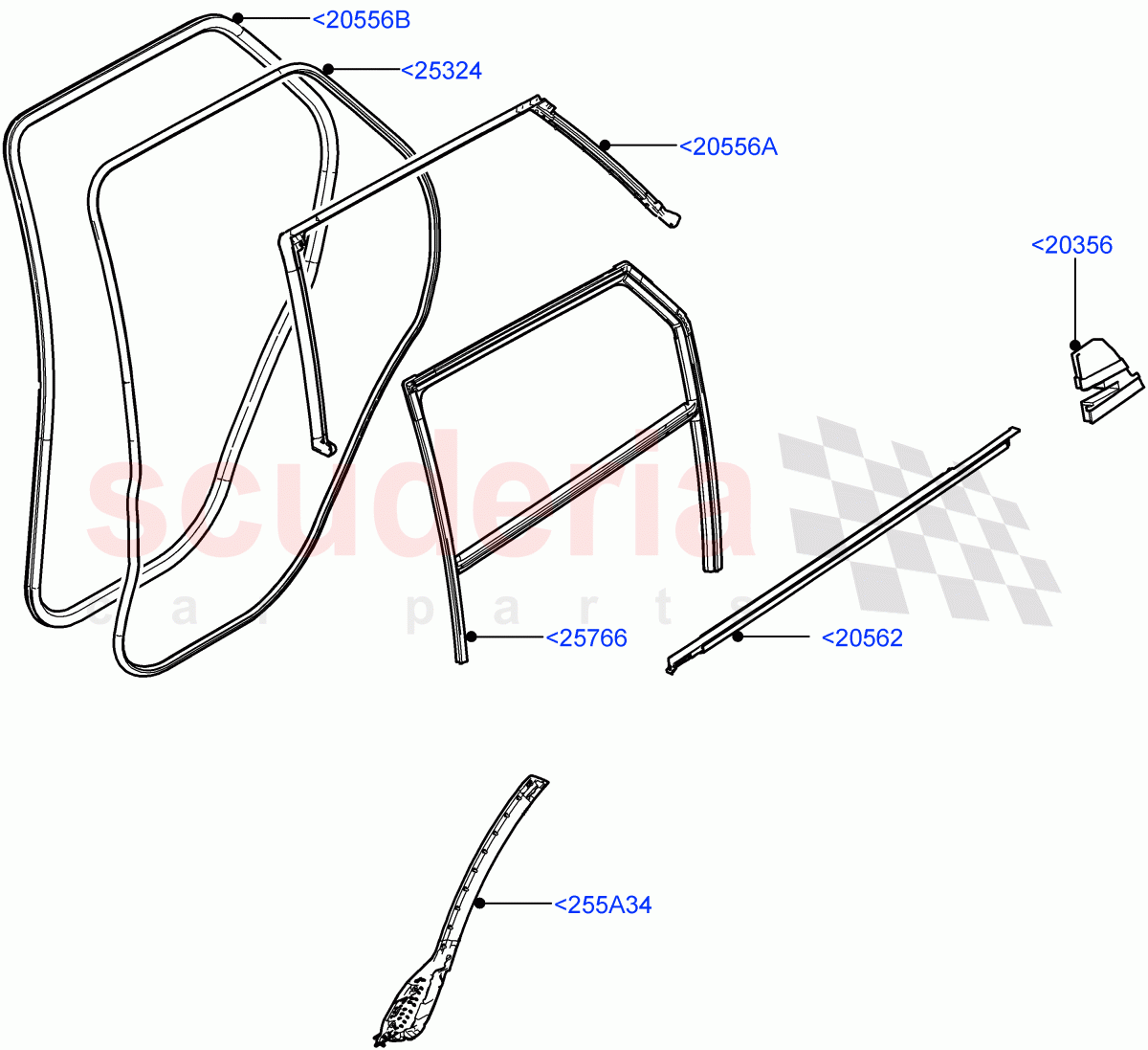 Rear Doors, Hinges & Weatherstrips(Weatherstrips And Seals)(Itatiaia (Brazil)) of Land Rover Land Rover Range Rover Evoque (2019+) [2.0 Turbo Diesel AJ21D4]