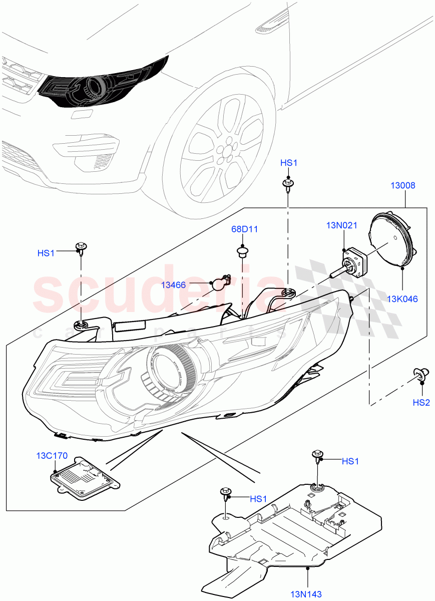 Headlamps And Front Flasher Lamps(Halewood (UK),With BI - Xenon Headlamps,With Adaptive Headlamps Bi Xenon,Headlamps - LED,Headlamps - LED Matrix,Headlamps - LED Premium) of Land Rover Land Rover Discovery Sport (2015+) [2.0 Turbo Petrol GTDI]