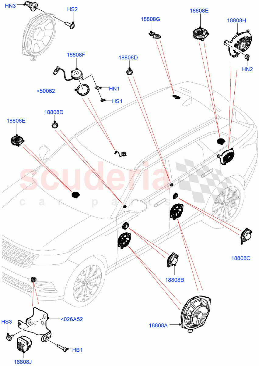 Speakers(Super Premium Audio 2500 W) of Land Rover Land Rover Range Rover Velar (2017+) [3.0 I6 Turbo Petrol AJ20P6]