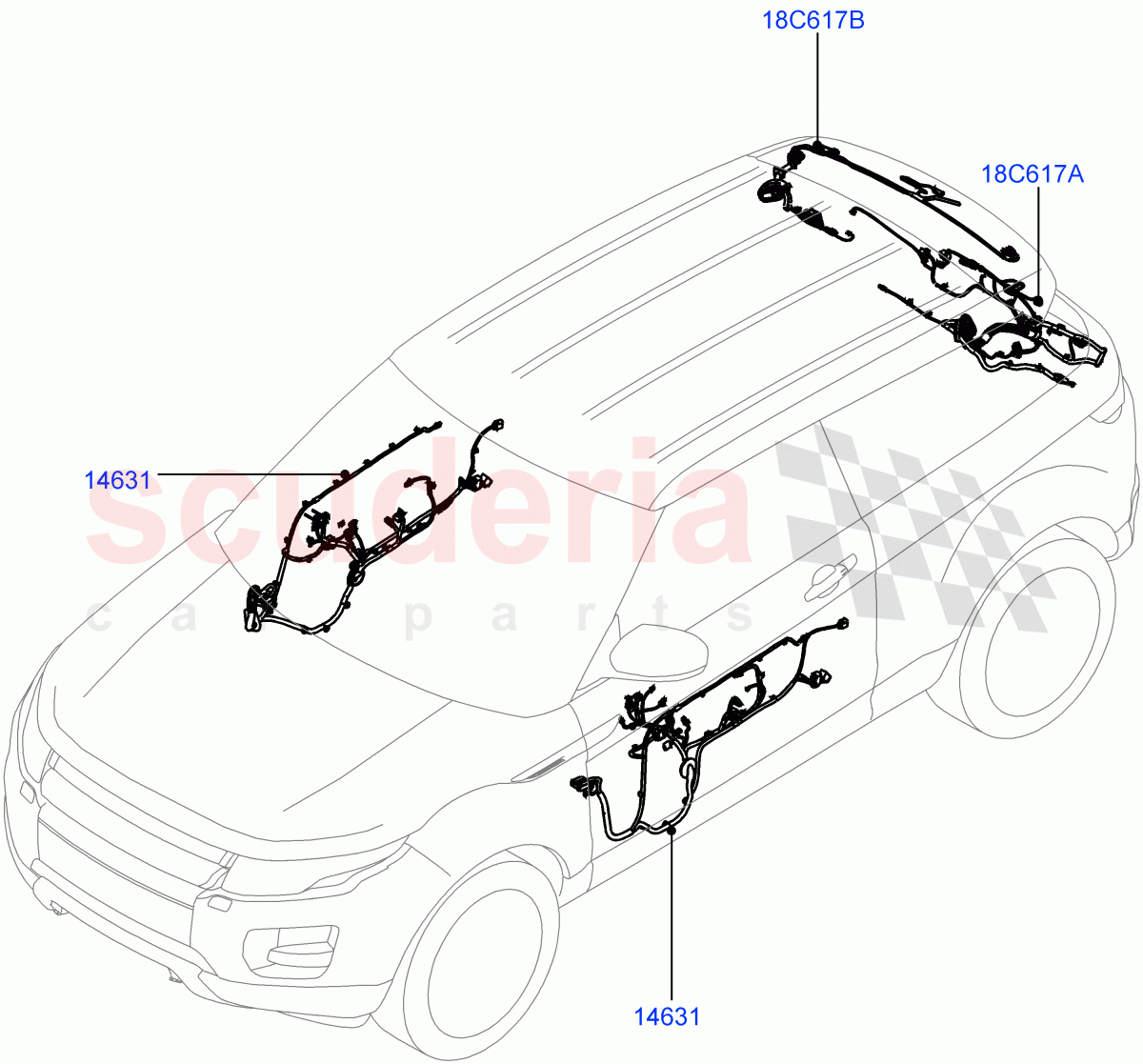 Wiring - Body Closures(Front And Rear Doors)(3 Door,Halewood (UK))((V)FROMGH000001,(V)TOGH999999) of Land Rover Land Rover Range Rover Evoque (2012-2018) [2.0 Turbo Petrol AJ200P]