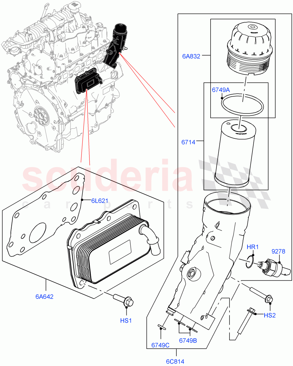 Oil Cooler And Filter (2.0L I4 DSL HIGH DOHC AJ200, Halewood (UK), 2.0L I4 DSL MID DOHC AJ200) of Land Rover Land Rover Discovery Sport (2015+) [2.0 Turbo Diesel]