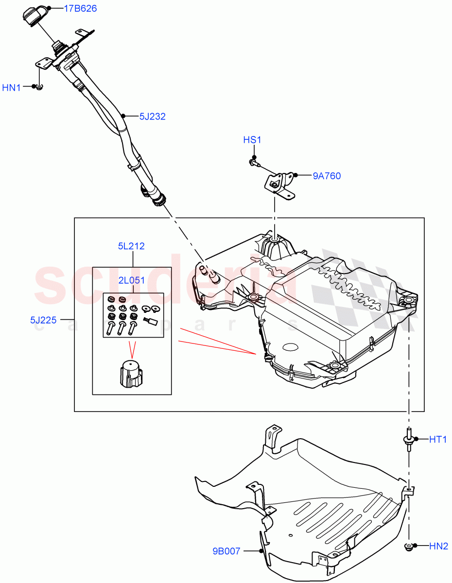 Exhaust Fluid Injection System(Tank And Filler)(3.0L AJ20D6 Diesel High,With Diesel Exh Fluid Emission Tank) of Land Rover Land Rover Range Rover (2022+) [3.0 I6 Turbo Diesel AJ20D6]