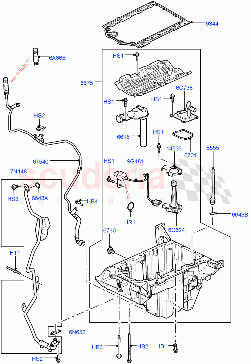 Oil Pan/Oil Level Indicator(Solihull Plant Build)(3.0 V6 Diesel)((V)FROMAA000001) of Land Rover Land Rover Discovery 4 (2010-2016) [3.0 Diesel 24V DOHC TC]