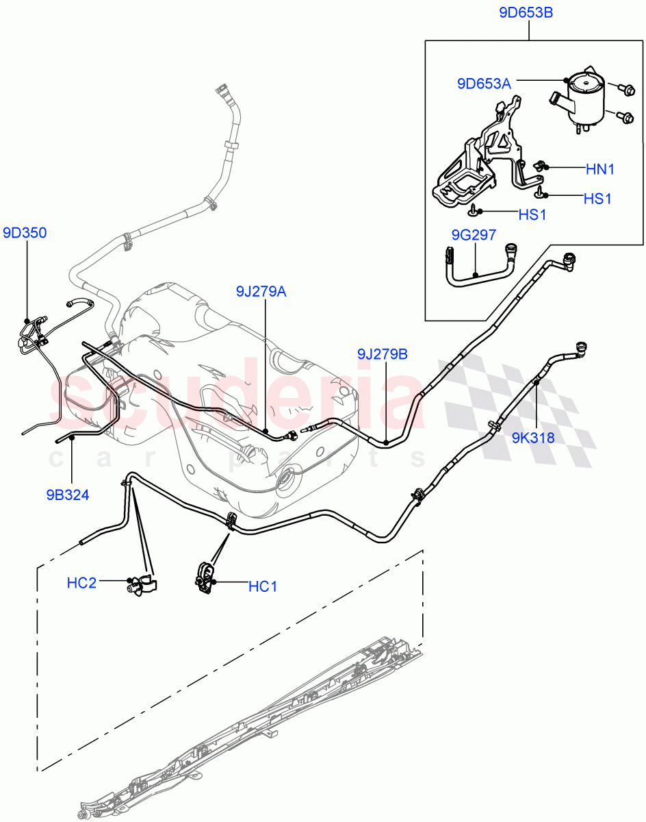 Fuel Lines(Rear)(5 Door,2.0L 16V TIVCT T/C Gen2 Petrol,Stage V European Emissions,Halewood (UK),EU2,Euro Stage 4 Emissions,3 Door,2.0L 16V TIVCT T/C 240PS Petrol,EU6 Emissions,Proconve L5 Brazil) of Land Rover Land Rover Range Rover Evoque (2012-2018) [2.0 Turbo Petrol GTDI]