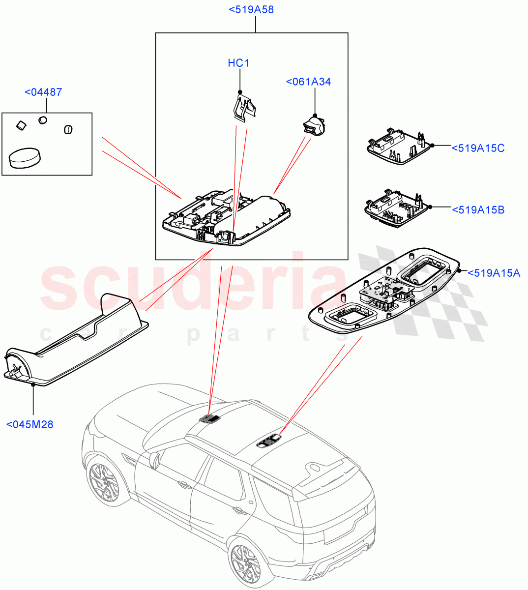 Console - Overhead(Solihull Plant Build)((V)FROMHA000001) of Land Rover Land Rover Discovery 5 (2017+) [3.0 I6 Turbo Diesel AJ20D6]