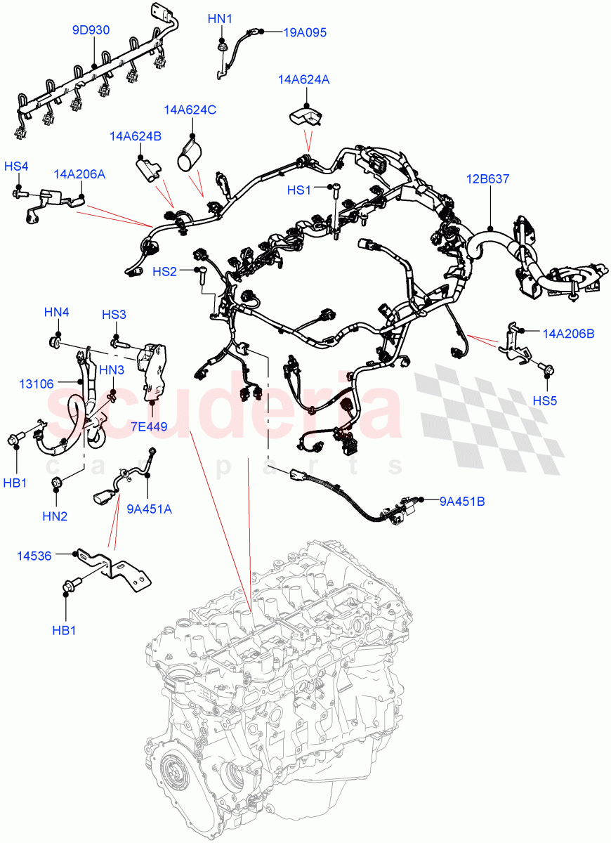 Electrical Wiring - Engine And Dash(3.0L AJ20P6 Petrol High)((V)FROMKA000001) of Land Rover Land Rover Range Rover (2012-2021) [3.0 Diesel 24V DOHC TC]