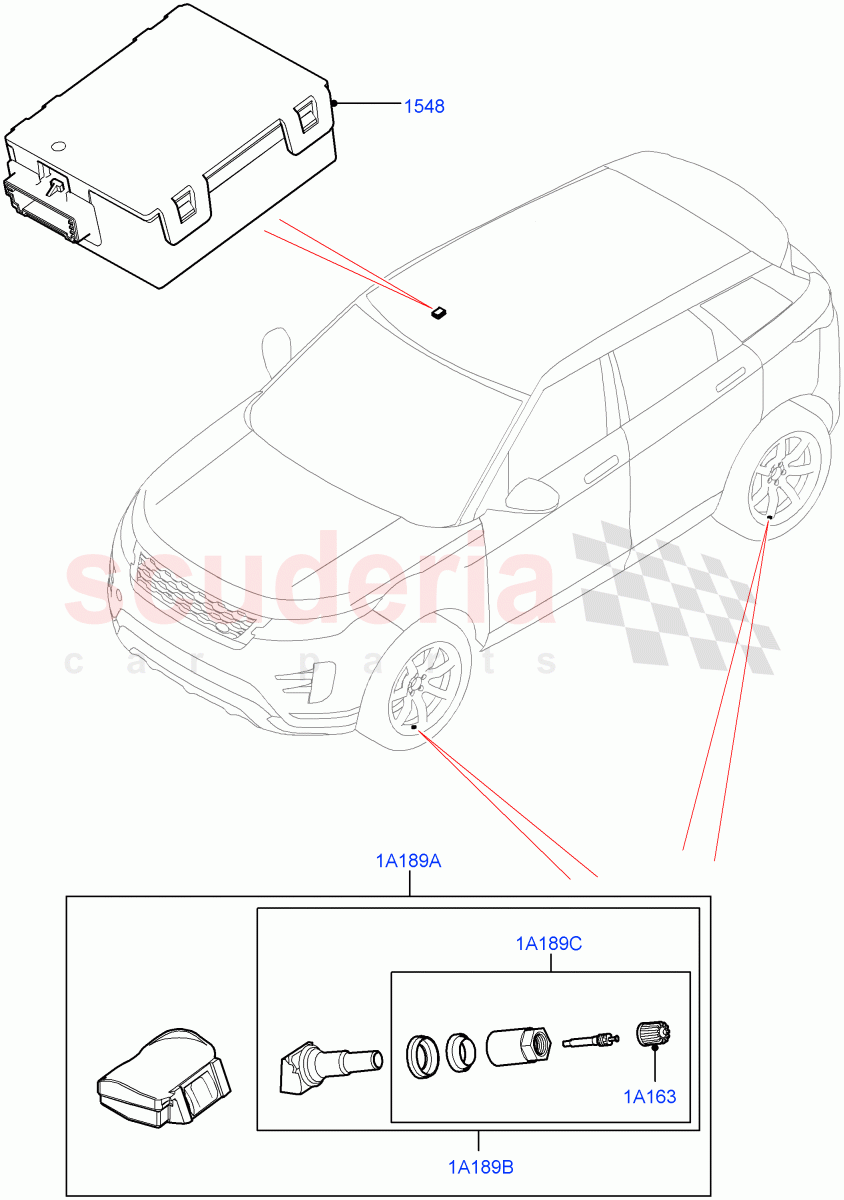 Tyre Pressure Monitor System (Changsu (China), With Tyre Pressure Sensors) ((V) TOMG576380) of Land Rover Land Rover Range Rover Evoque (2019+) [1.5 I3 Turbo Petrol AJ20P3]