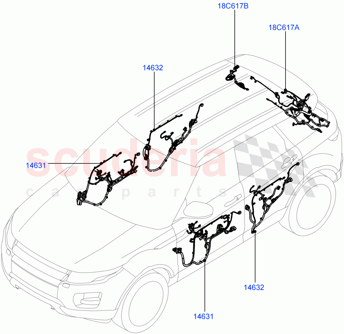 Wiring - Body Closures(Front And Rear Doors)(5 Door,Halewood (UK))((V)FROMJH000001) of Land Rover Land Rover Range Rover Evoque (2012-2018) [2.0 Turbo Diesel]