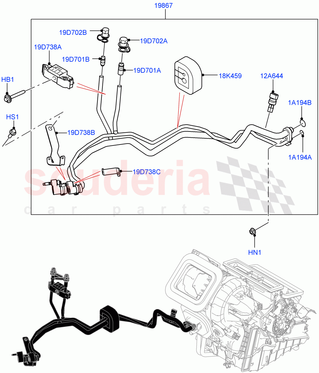 Air Conditioning System(Halewood (UK),A/C HF01234YF w/o Intrnl HT Exchng,Electric Engine Battery-MHEV,Less Electric Engine Battery)((V)FROMNH000001) of Land Rover Land Rover Range Rover Evoque (2019+) [2.0 Turbo Diesel AJ21D4]