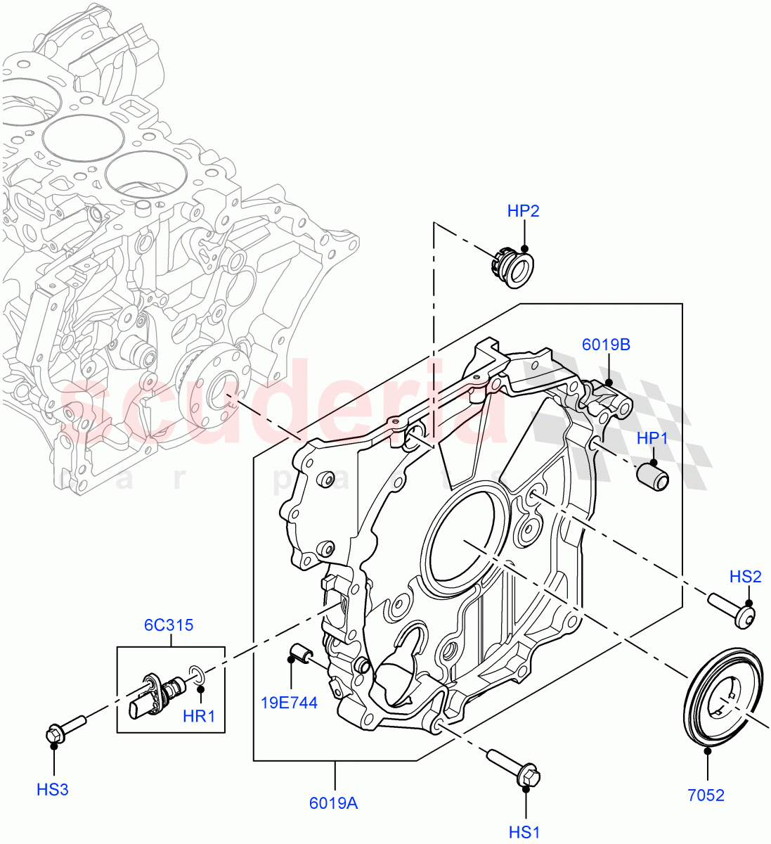 Timing Gear Covers (1.5L AJ20P3 Petrol High PHEV, Halewood (UK), 1.5L AJ20P3 Petrol High) ((V) FROMLH000001) of Land Rover Land Rover Range Rover Evoque (2019+) [1.5 I3 Turbo Petrol AJ20P3]